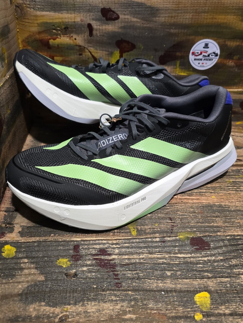 adidas Adizero Boston 13 Men's Size 11 Black Green Running Shoes JQ1670 NEW